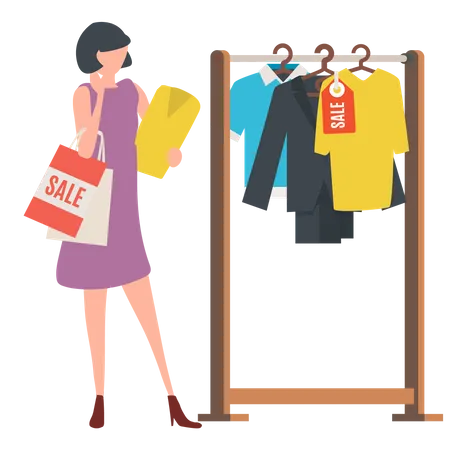 Femme faisant du shopping en tissu  Illustration