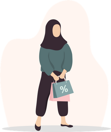 Femme faisant des achats à prix réduits  Illustration