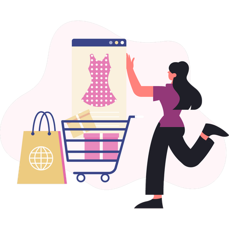 Une femme fait des soldes en ligne  Illustration