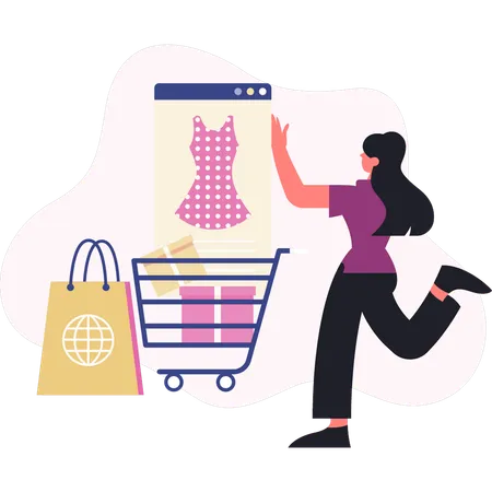 Une femme fait des soldes en ligne  Illustration