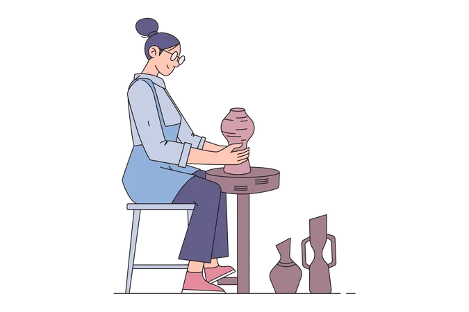 Femme fabriquant des ustensiles en faïence  Illustration