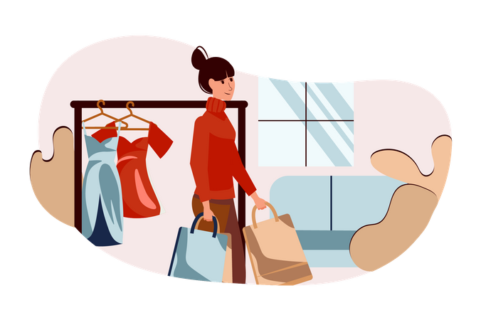 Femme faisant des achats de vêtements  Illustration