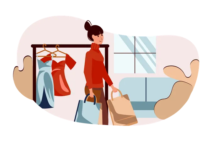 Femme faisant des achats de vêtements  Illustration