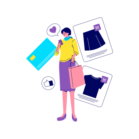 Femme faisant des achats en ligne  Illustration