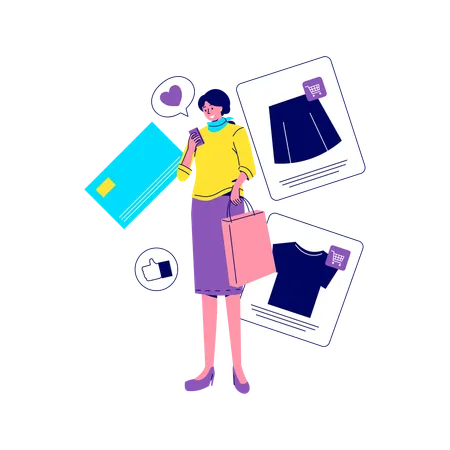 Femme faisant des achats en ligne  Illustration