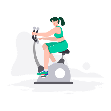 Femme faisant du vélo au gymnase  Illustration