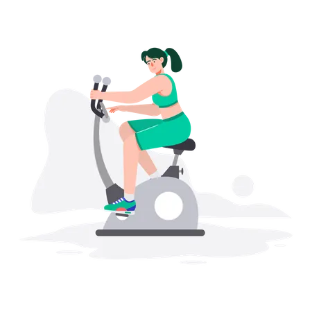 Femme faisant du vélo au gymnase  Illustration