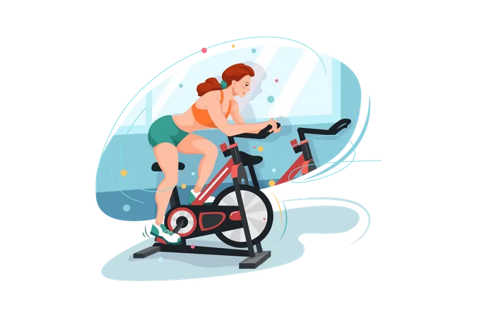 Femme faisant du vélo dans la salle de sport  Illustration