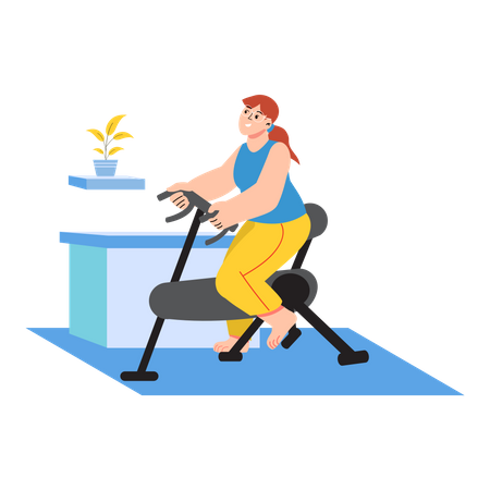 Femme faisant du vélo dans une salle de sport  Illustration