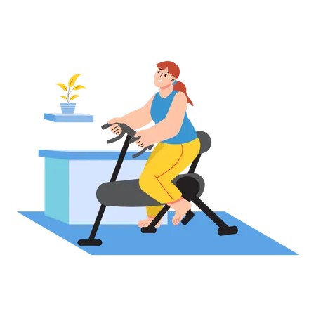 Femme faisant du vélo dans une salle de sport  Illustration