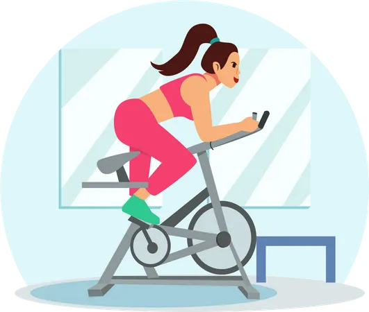 Femme faisant du vélo dans une salle de sport  Illustration