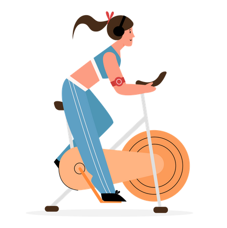 Femme faisant du vélo dans une salle de sport  Illustration