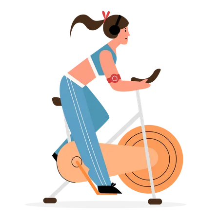 Femme faisant du vélo dans une salle de sport  Illustration