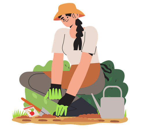 Femme faisant du jardinage  Illustration