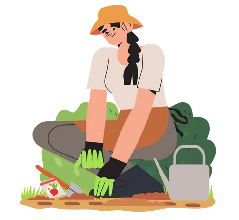 Femme faisant du jardinage  Illustration