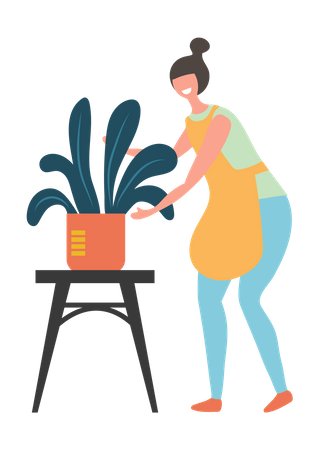 Femme faisant du jardinage à la maison  Illustration