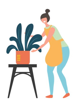 Femme faisant du jardinage à la maison  Illustration