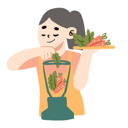 Femme faisant du jus de légumes  Illustration