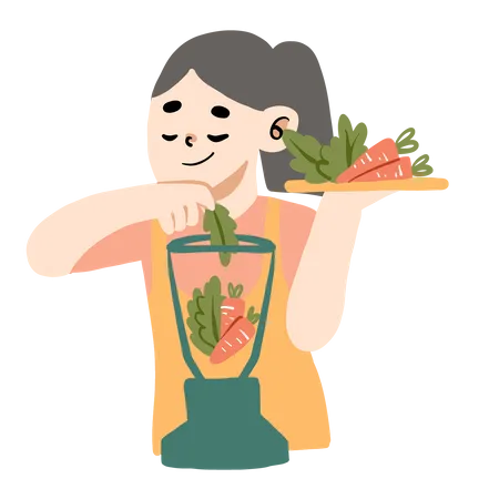 Femme faisant du jus de légumes  Illustration