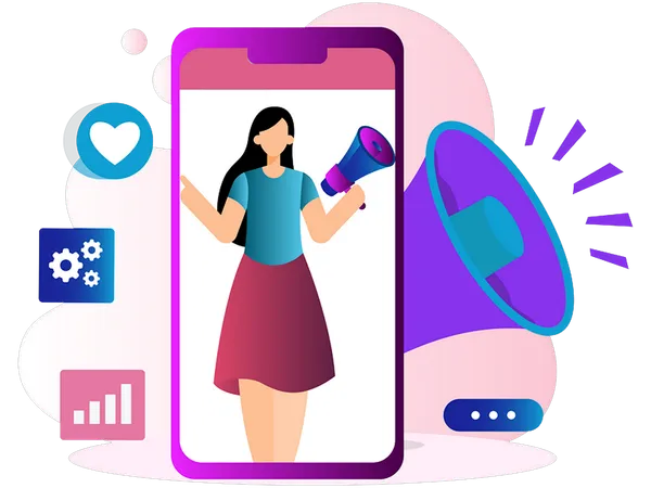 Femme faisant du marketing d'applications mobiles  Illustration