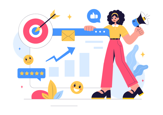 Femme faisant du marketing en ligne  Illustration