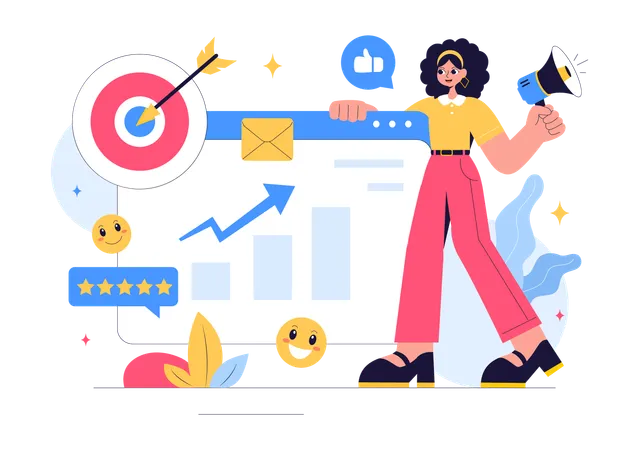 Femme faisant du marketing en ligne  Illustration