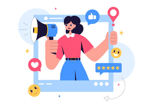 Femme faisant du marketing en ligne  Illustration