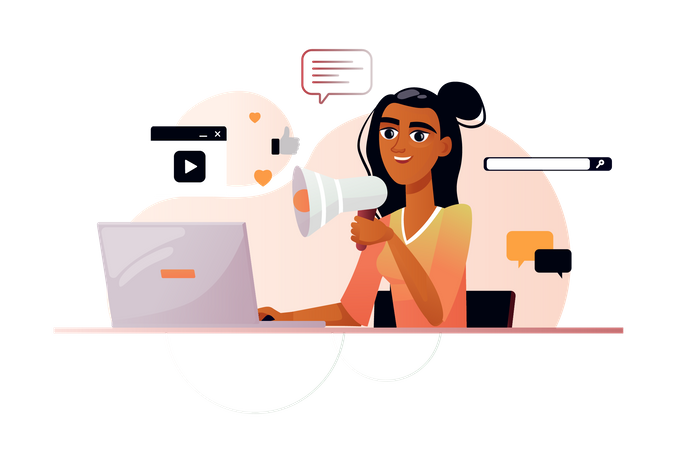 Femme faisant du marketing en ligne  Illustration