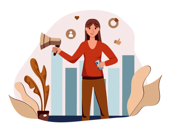 Femme faisant du marketing en ligne  Illustration