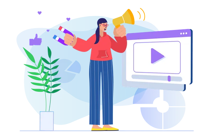 Femme faisant du marketing en ligne  Illustration