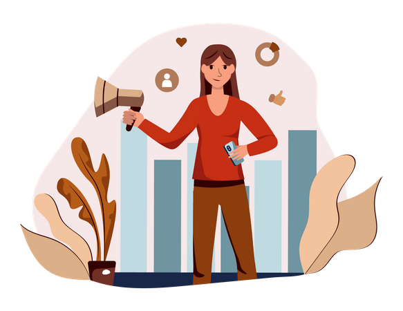 Femme faisant du marketing en ligne  Illustration
