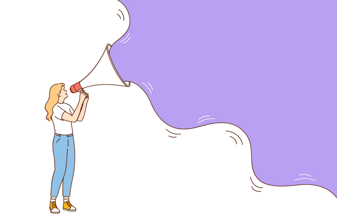 Femme faisant du marketing par mégaphone  Illustration