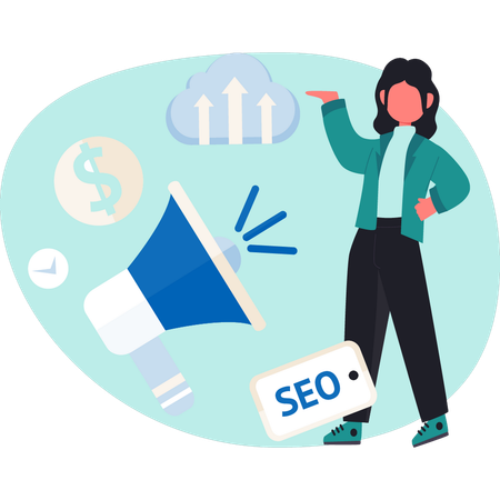 Femme faisant du marketing SEO  Illustration