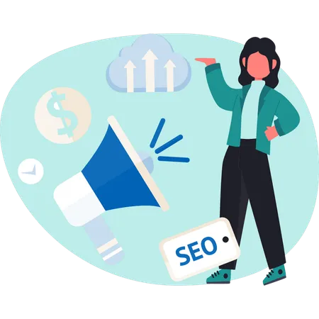 Femme faisant du marketing SEO  Illustration