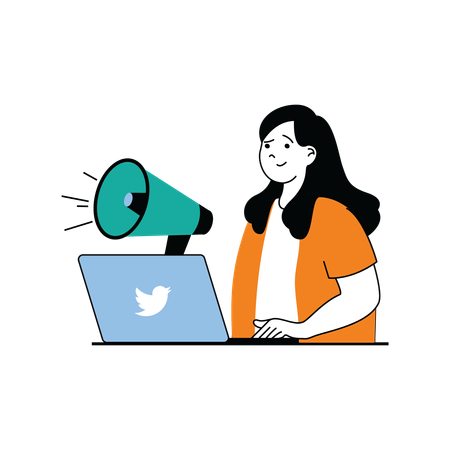 Femme faisant du marketing sur les réseaux sociaux sur Twitter  Illustration