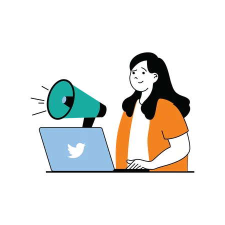 Femme faisant du marketing sur les réseaux sociaux sur Twitter  Illustration