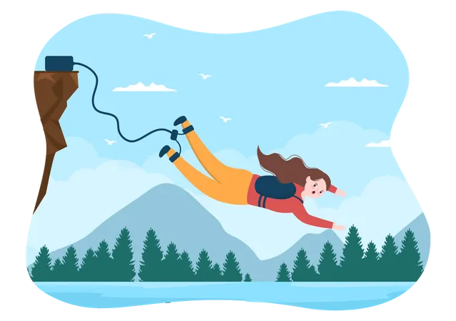 Femme faisant du saut à l'élastique  Illustration