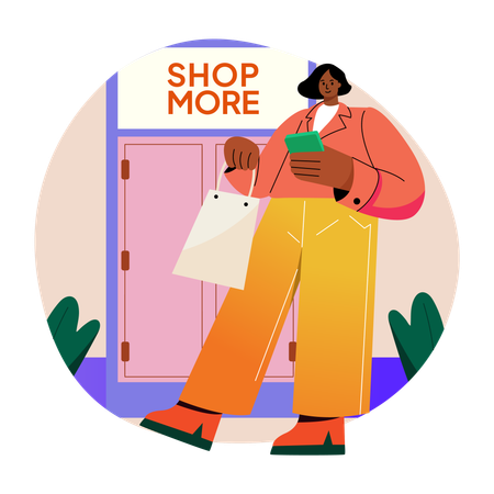 Femme faisant du shopping  Illustration