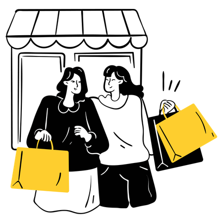 Une femme fait du shopping avec une amie  Illustration