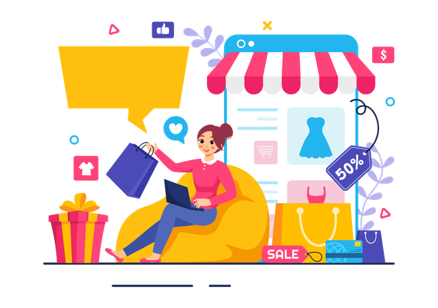 Femme faisant du shopping le cyber lundi  Illustration