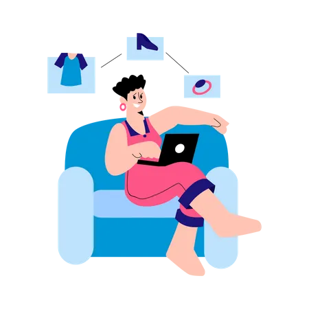 Femme faisant des achats de mode en ligne  Illustration