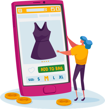 Femme faisant des achats de mode en ligne  Illustration