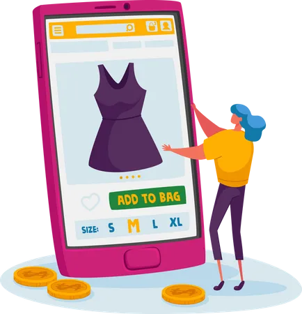 Femme faisant des achats de mode en ligne  Illustration