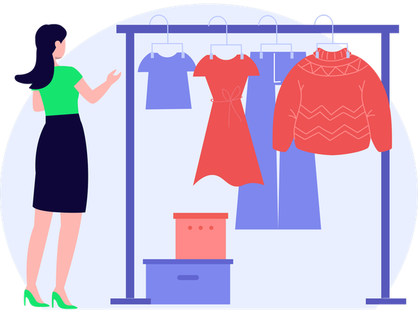 Femme faisant des achats de vêtements  Illustration