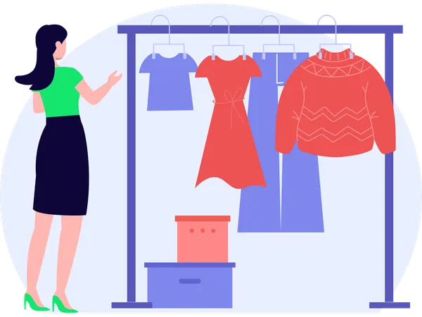 Femme faisant des achats de vêtements  Illustration