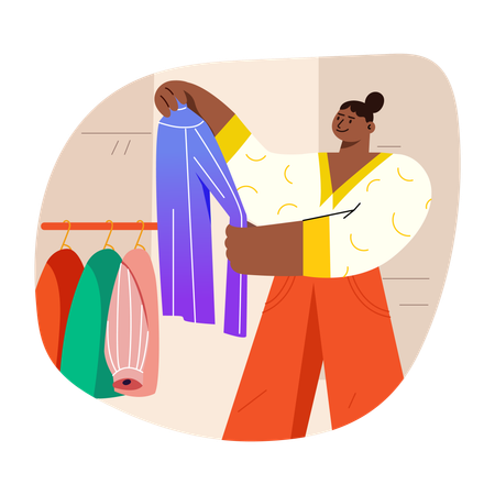 Femme faisant des achats de vêtements  Illustration