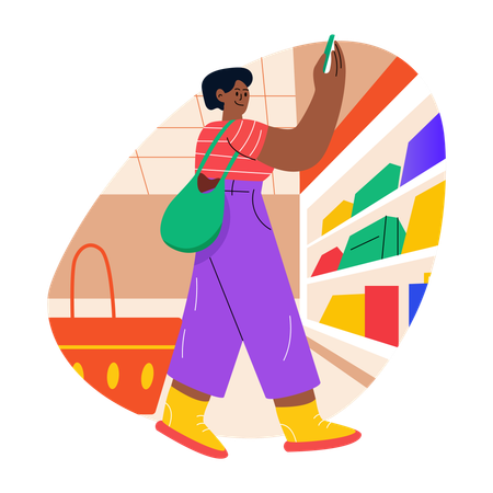 Femme faisant du shopping dans un magasin  Illustration