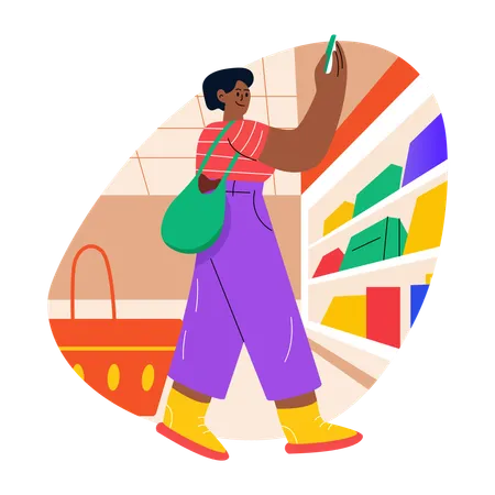 Femme faisant du shopping dans un magasin  Illustration