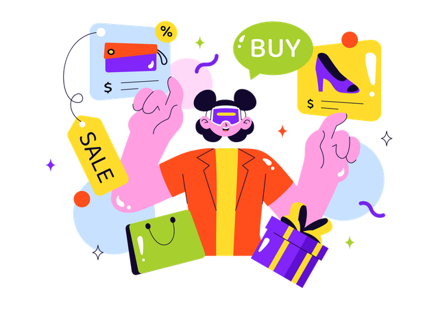 Femme faisant du shopping en réalité virtuelle  Illustration