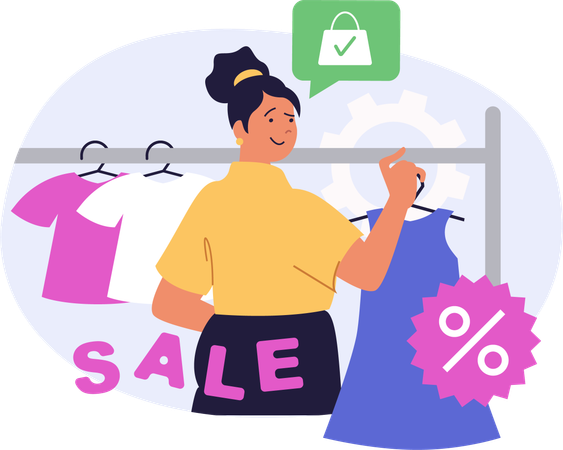 Femme faisant du shopping en solde  Illustration